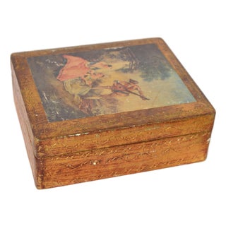 Gold Florentine Italian Wooden Box of Men Serenading Lady For Sale