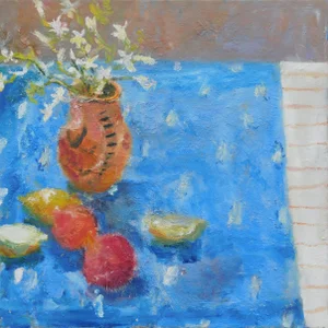 Jasmine and Blue. Contemporary English Still Life Painting by Alice Mumford