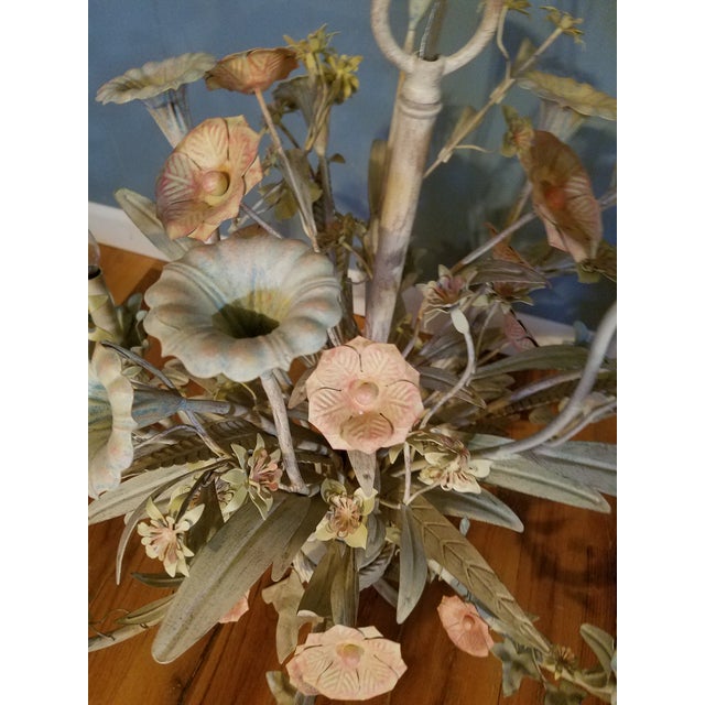 Shabby Chic Large Early 21st Century Floral Tole Chandelier For Sale - Image 3 of 13