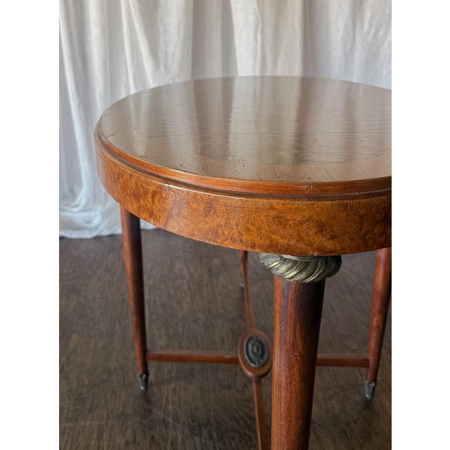 Wood Late 19th Century Burl Wood Oval Accent Table With Stretcher Base For Sale - Image 7 of 10