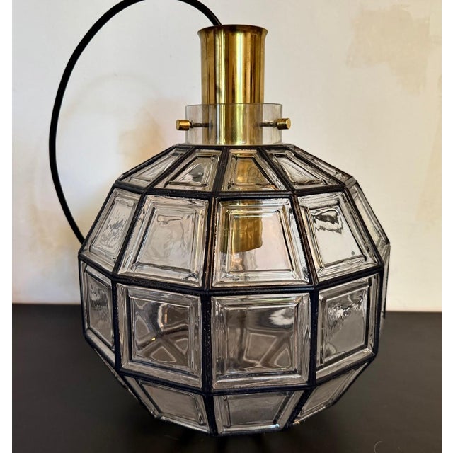 Large Glass and Brass Pendant Light from Limburg, Germany, 1960s For Sale - Image 9 of 10