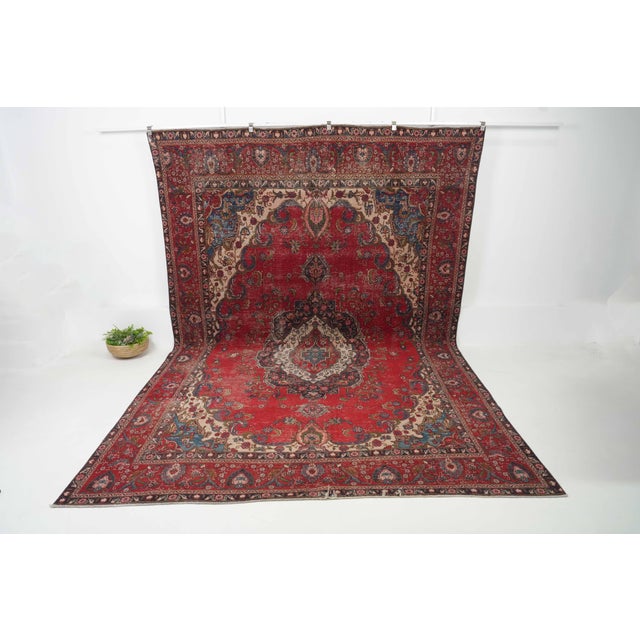 Red 1970s Vintage Persian Handmade Wool 9x13 Red Area Rug For Sale - Image 8 of 11