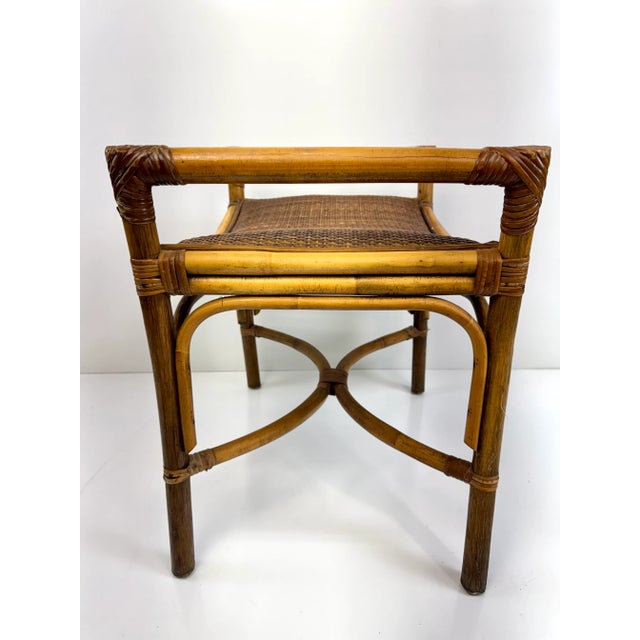 Vintage Mid Century Rattan Bench With Bentwood Frame and Woven Seat For Sale - Image 11 of 12
