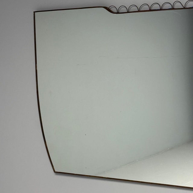1950s Osvaldo Borsani Attr, Monumental Wall Mirror, Tinted Mirror, Brass, Italy, 1940s For Sale - Image 5 of 14