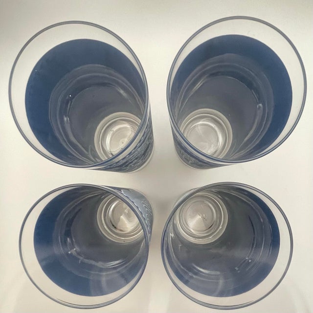 Cornflower Blue Mid 20th Century Blue & White Scenic Tumblers- Set of 4 For Sale - Image 8 of 9