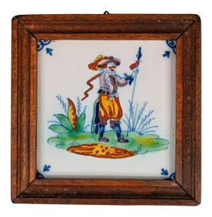 Vintage Delft Faience Framed Polychrome Cavalier Tile