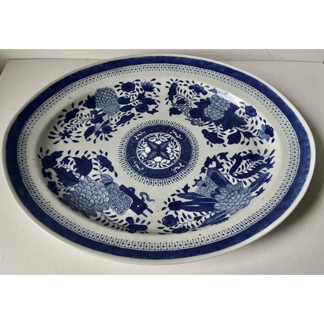 Chinese Antique Chinese Export 'Fitzhugh' Blue & White 17" Platter For Sale - Image 3 of 8