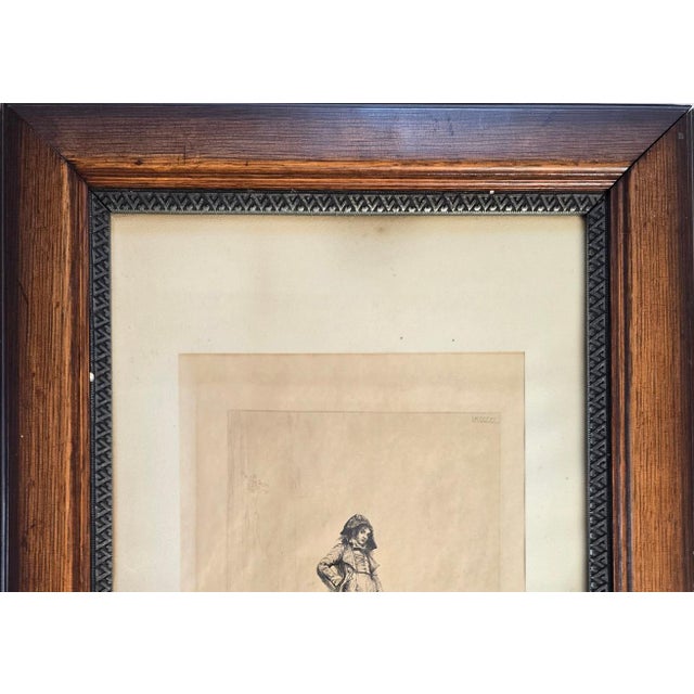 Early 19th Century 1883 Original Etching the Loafer by Ignaz Marcel Gaugengigl in Ornate Antique Wood Frame For Sale - Image 5 of 11