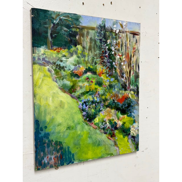 Abstract Garden Landscape + Fence Acrylic on Canvas, Unknown Artist. For Sale - Image 3 of 12