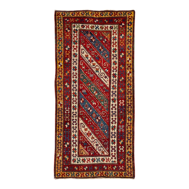 Antique Caucasian Kazak Handmade Gallery Wool Rug With Allover Multicolor Motif For Sale