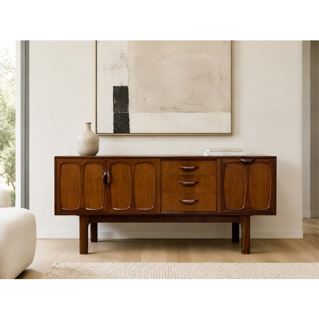 Wood Mid Century Modern Teak Credenza by G-Plan, Made in England, C. 1960’s | Long Sideboard Buffet For Sale - Image 7 of 17