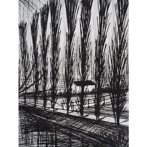 Bernard Buffet, Poplars on the Edge of the Canal, Original Enhanced Engraving For Sale - Image 4 of 5