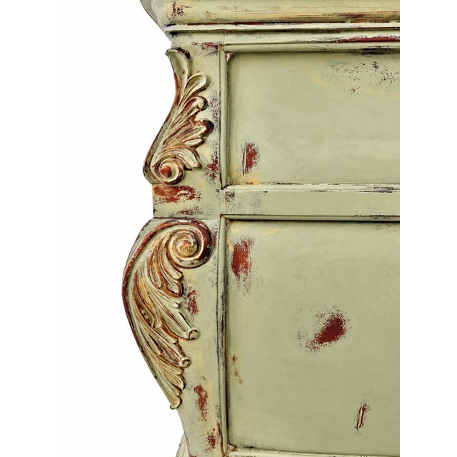 2000 - 2009 Late 20th Century Thomasville French Provincial Painted & Distressed Marble Top Bombe Commode For Sale - Image 5 of 13