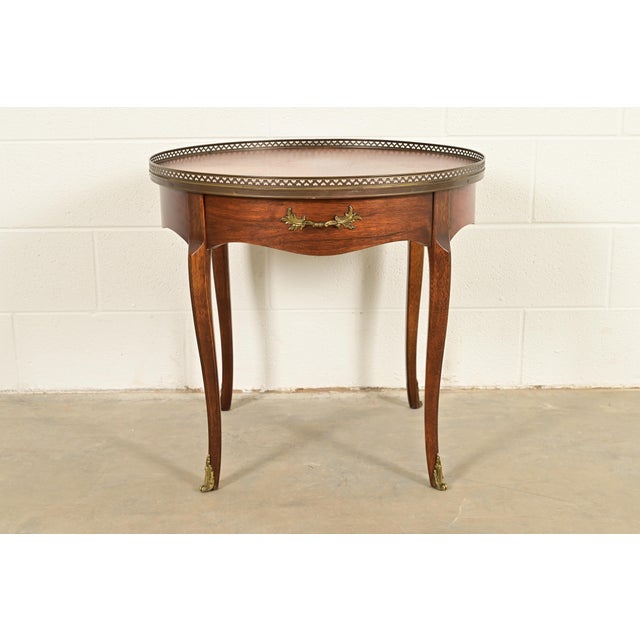 Baker Furniture French Regency Louis XVI Walnut and Brass Tea Table For Sale - Image 13 of 13