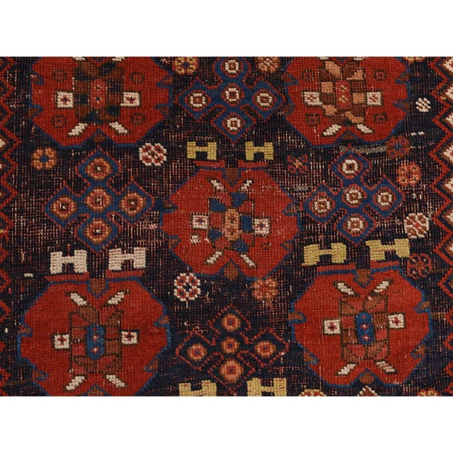 Traditional 1910 4'1"x5' Blue Antique Persian Afshar Clean Wool Hand Knotted Squarish Rug For Sale - Image 3 of 7