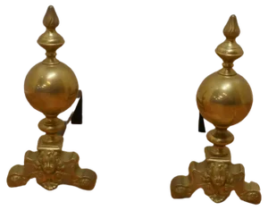 Large French Brass Fire Dogs, 1880, Set of 2