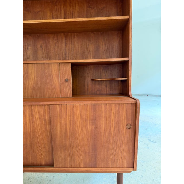 Wood Teak Bookcase with Sliding Doors, Denmark For Sale - Image 7 of 11