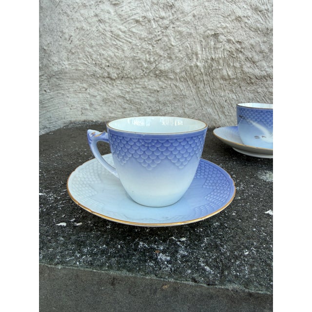Mid-Century Modern 1970s Bing Grondalh B&g Seagull Tea Cups and Saucers Denmark Copenhagen, Eight Pieces For Sale - Image 3 of 5