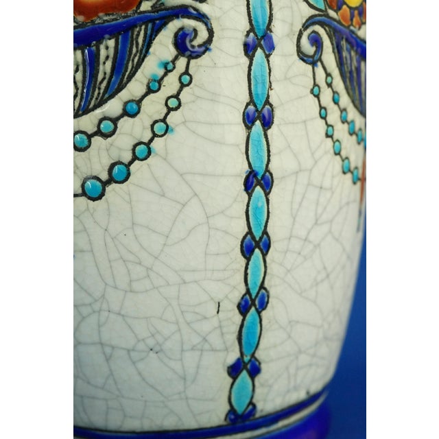 Large Art Deco Ceramic Vases with Floral Relief Decor by Charles Catteau for Boch Frérès, Belgium, 1920s, Set of 2 For Sale - Image 13 of 18