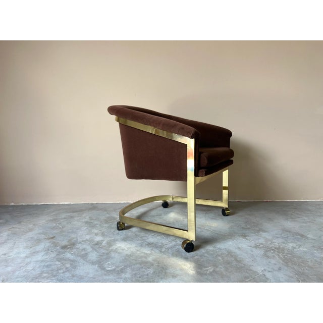 Brown Milo Baughman for Design Institute of America Brass Desk / Club Chair With Casters For Sale - Image 8 of 12