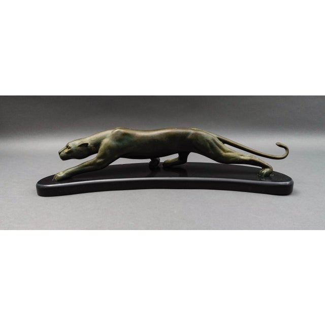 Georges Lavroff (Russian 1895-1961) Signed Bronze Figure Of Stalking Panther Sculpture On Slate Base. Measures...