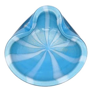Vintage Barbini Murano Blue White Stripes Gold Flecks Italian Art Glass Mid Century Bowl Ashtray Dish