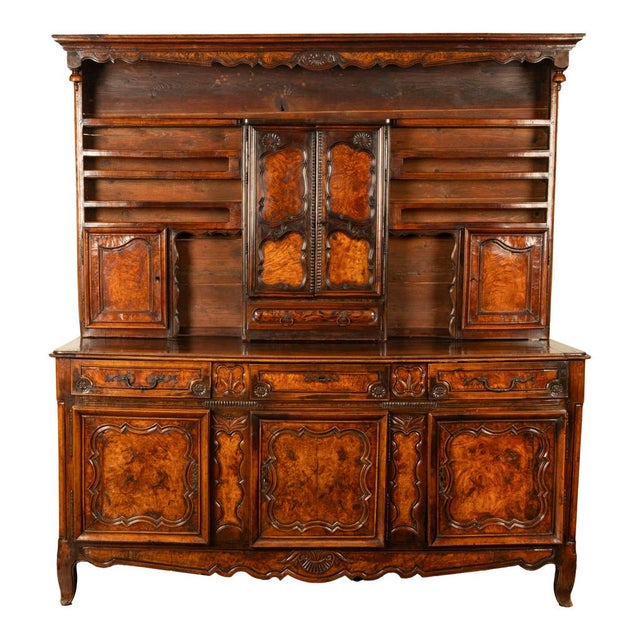 Antique French Provincial Normandy Carved Walnut Dresser Buffet Vaissilier 1790 For Sale - Image 13 of 18