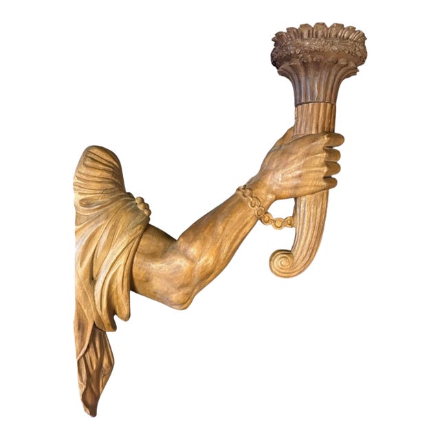Italian Neo-Classical Style Carved Pine Arm Form Torchiere or Candle Sconce For Sale