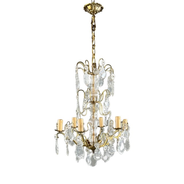 20th Century Louis XV Bronze and Crystal Chandelier with Pendants For Sale