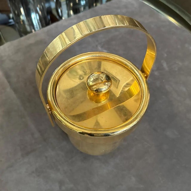 1970s Mid-Century Modern Gilded Metal Italian Ice Bucket For Sale - Image 11 of 11