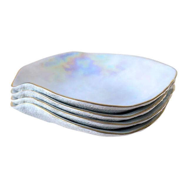 Indulge Nº5 Small Iridescent Handmade Porcelain Plates by Sarah-Linda Forrer, Set of 4 For Sale