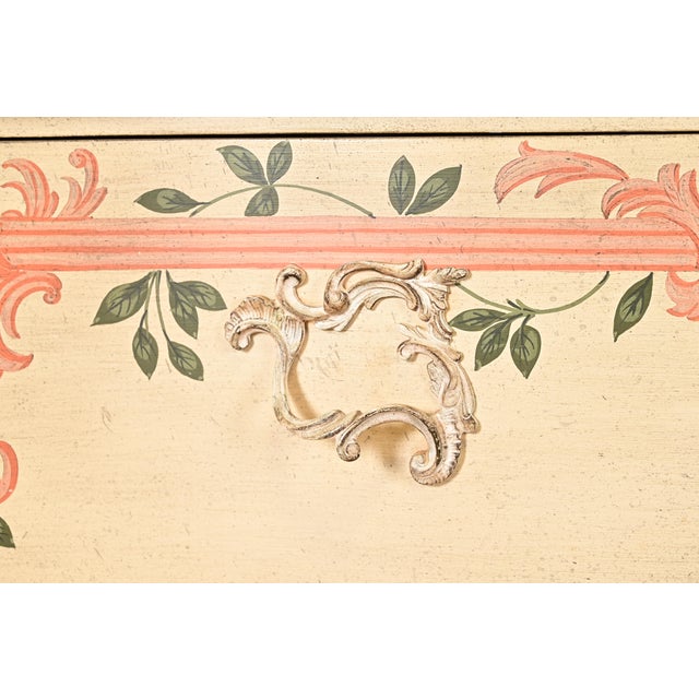 Cream Baker Furniture French Provincial Louis XV Hand Painted Bombe Chest or Commode For Sale - Image 8 of 15