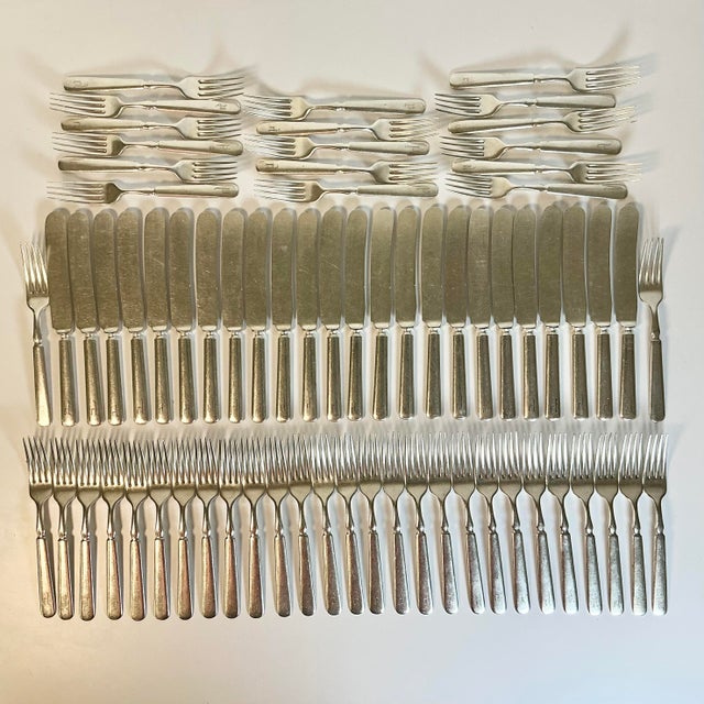 Mid 1800s Antique English Boho Chic Monogrammed Silver Plate Knives and Forks - Set of 70 For Sale - Image 6 of 17