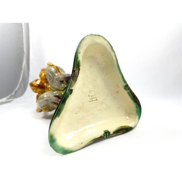 Antique Late 19th Century Portuguese Manuel Mafra Majolica Candlestick, Storks With Ochre Leaves & Green Base For Sale In Buffalo - Image 6 of 9