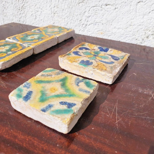 Vintage Polychrome Glazed Earthenware Tiles, Set of 6 For Sale - Image 10 of 12