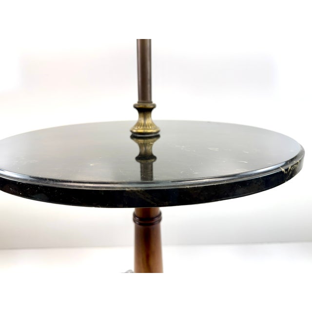 Mid-Century Modern Early Mid Century Brass & Wood Floor Lamp With Marble Table, Double Socket, Circa 1930s–1940s For Sale - Image 3 of 10