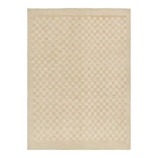 Rug & Kilim’s Contemporary Rug in Beige and Cream White Geometric Pattern - 12x16 For Sale