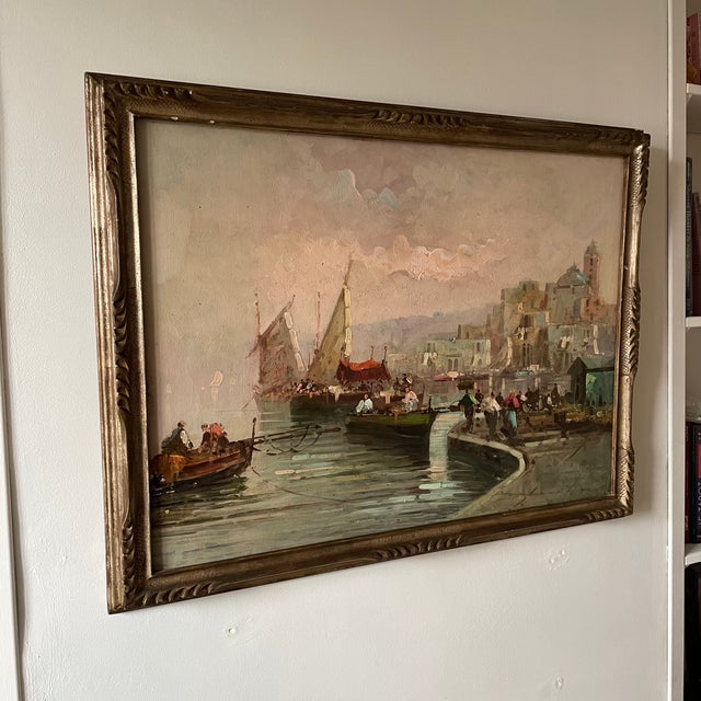 Italian Port, 1800s, Oil on Canvas For Sale - Image 3 of 12