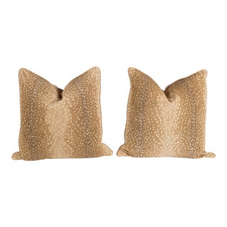 Khaki Chenille Antelope Pillows - A Pair For Sale