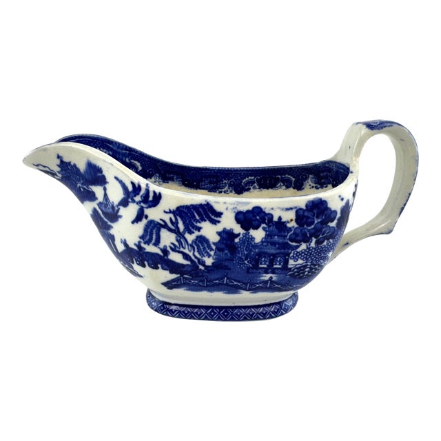 Antique Early 20th Century English Blue & White Gravy Boat by Enoch Burn & John Edwin Leach For Sale