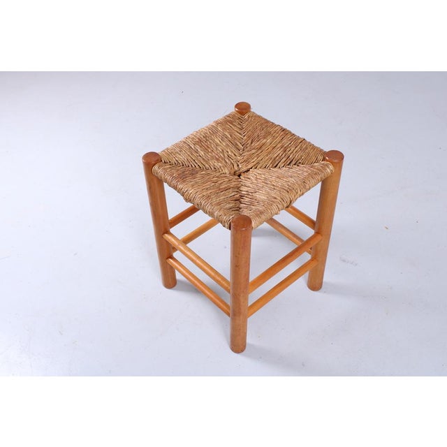 Beige Rush and Wood Stool, 1960s For Sale - Image 8 of 15