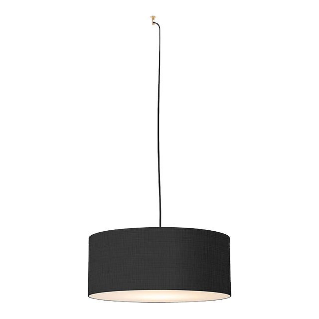 Stretch Swag Lamp, Black Linen Shade, Weathered Brass, for Living Room or Bedroom For Sale