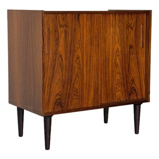 Vintage Danish Rosewood Cabinet With Sliding Doors – MCM Storage Credenza For Sale