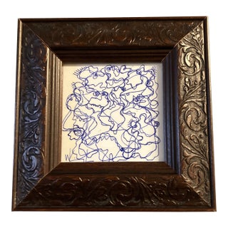 1980’s Original Wayne Cunningham Small Abstract Ink Drawing Framed For Sale