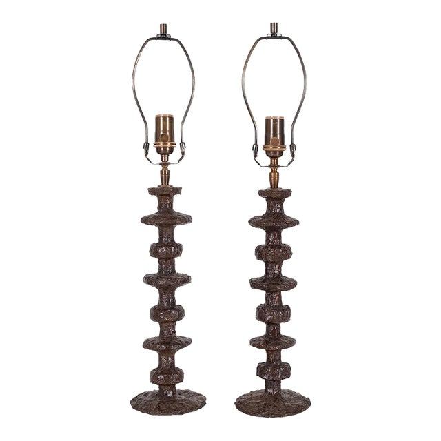 Turned Bronze Table Lamps by Claudio Gonzalez - a Pair For Sale