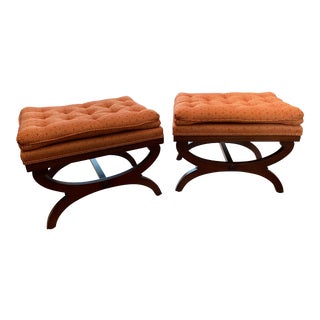 Italian Style X Frame Upholstered Ottoman Benches - a Pair For Sale