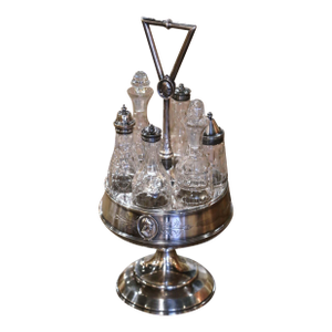 19th Century Reed & Barton Silver-Plated Cruet Set With Six Crystal Bottles