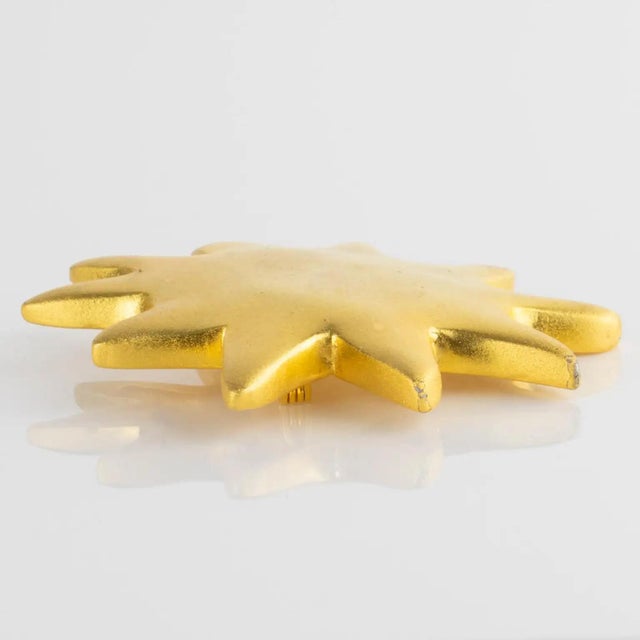 Edouard Rambaud Gilded Metal Sun Brooch For Sale - Image 9 of 9