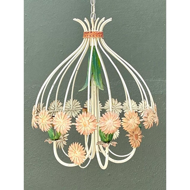 Mid 20th Century Vintage Tole Daisy Chandelier For Sale - Image 5 of 12