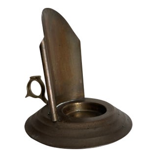 Vintage Mid 20th Century Brass Colonial Style Chamber Candle Holder With Handle For Sale
